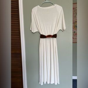 Vintage OAK 1980s Casual Creamy Ivory Off White Midi Light Weight Knit Dress